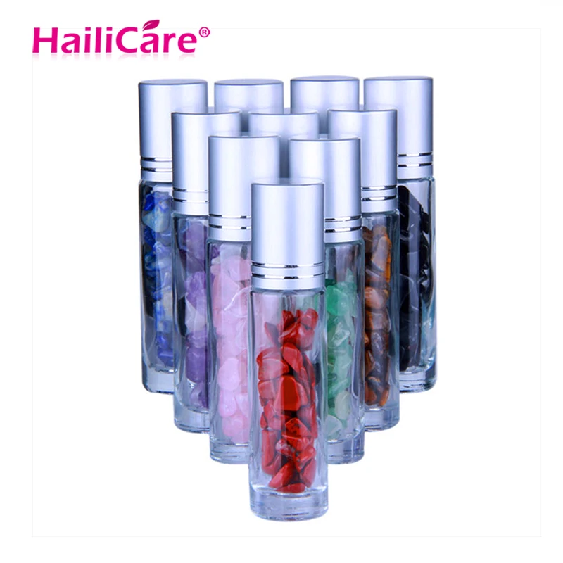 

Natural Semiprecious Stone Essential Oil Gemstone Roller Ball Bottles Transparent Glass Roller Bottles with Crystal Chips Inside