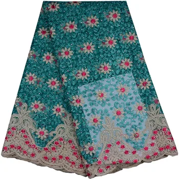 

New Arrivals Wholesale Price Fashion Designs French Lace Fabrics With Plenty Stones Teal Guipure Lace Fabric For Party 801