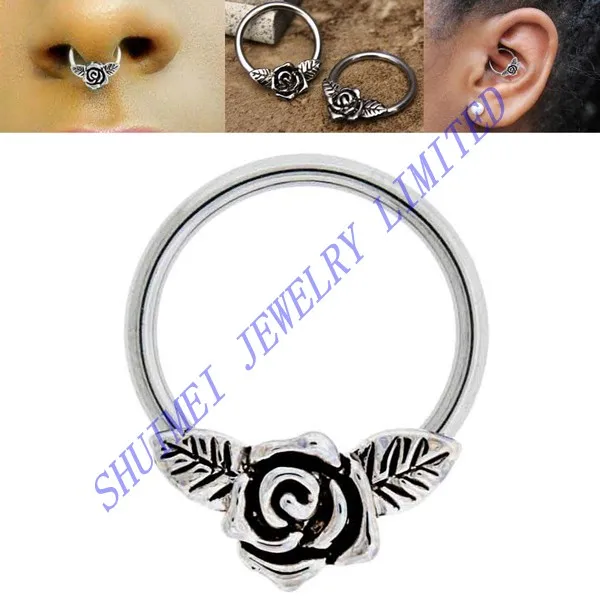 

1 Pcs Rose Flower Nose Septum Clicker Stud Ring Ear Tragus Ring Jewelry Body Piercing