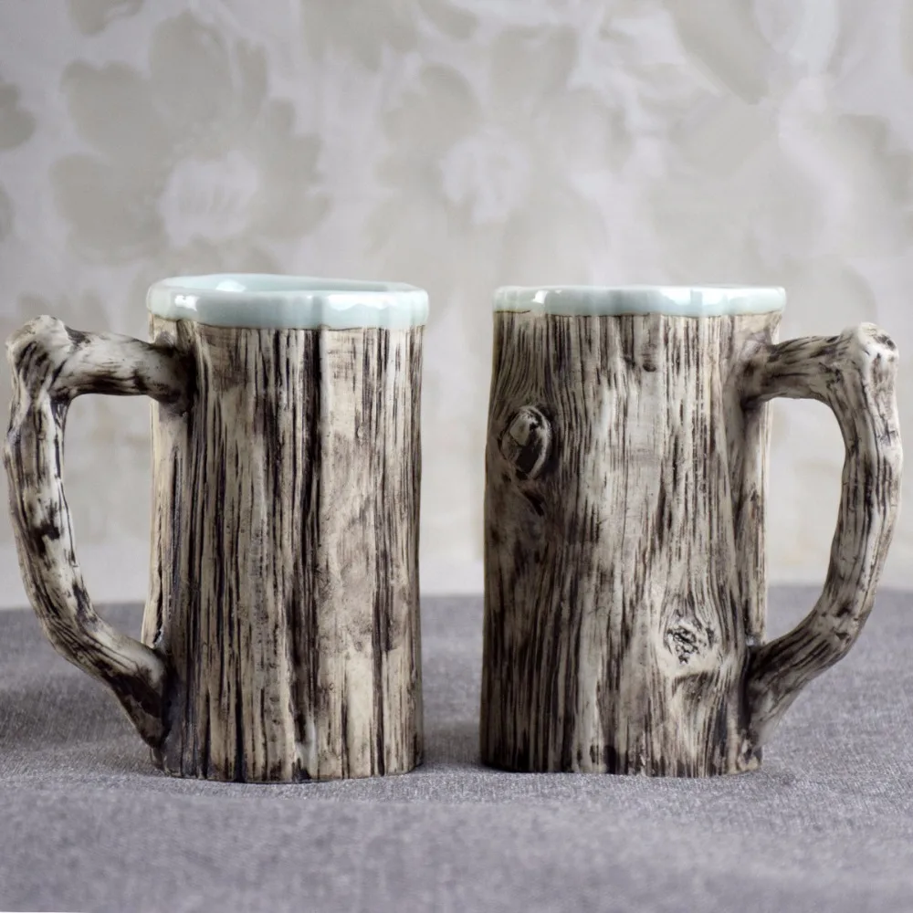

Drop Shipping Personality Creative Ceramic Mug 300ML Imitation Bark Mug Office Breakfast Cups Old-fashioned Cup Birthday Gift