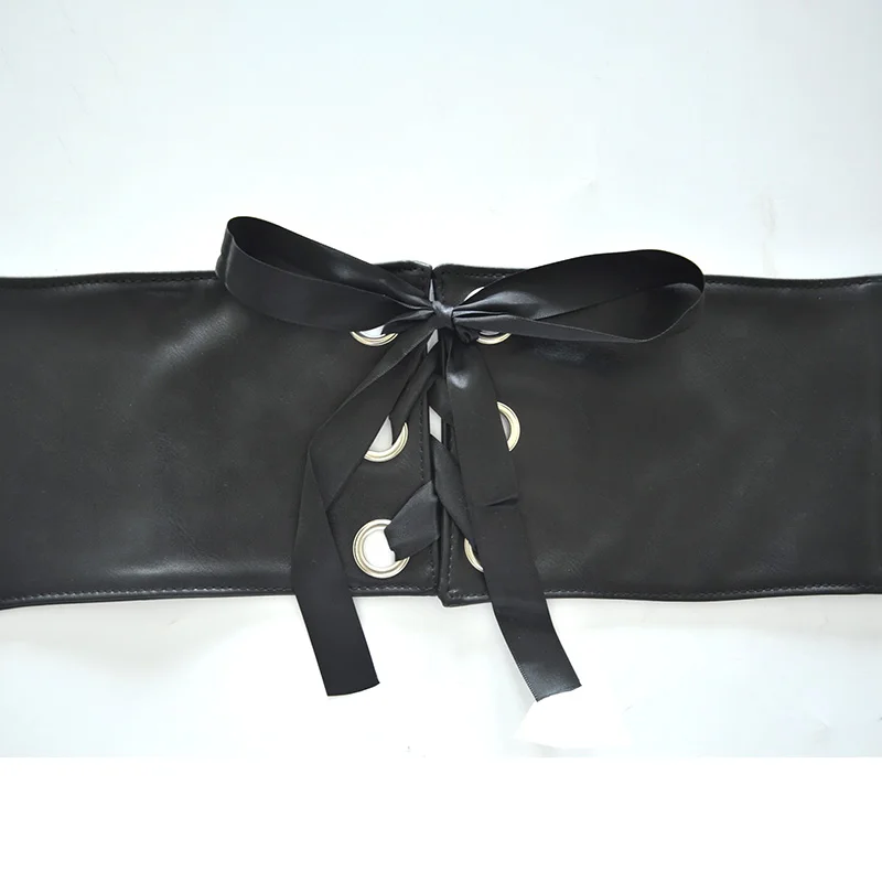 Новые женские черные кожаные широкие корсетные пояса тонкие тела искусственная кожа ретро дизайн удобные тянущиеся ремни 2 способа закрытия BG-305