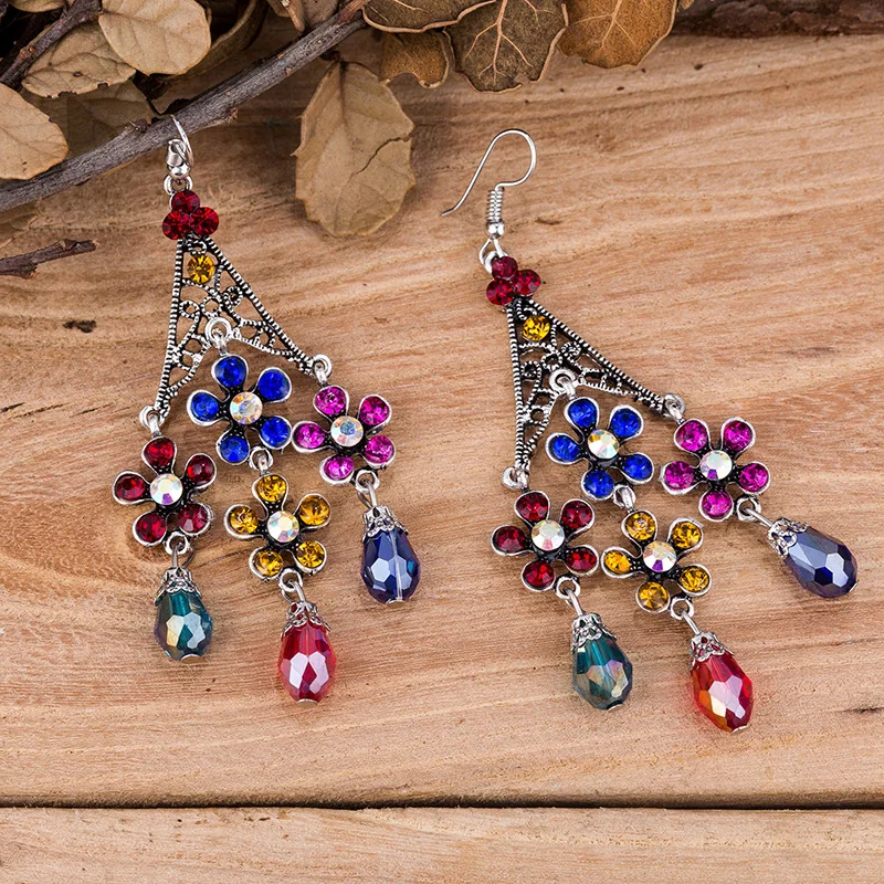 TDQUEEN Crystal Long Chandelier Dangle Earrings Antique Silver Plated Dangling Hanging Earring Luxury Women Big Party Earrings (4)