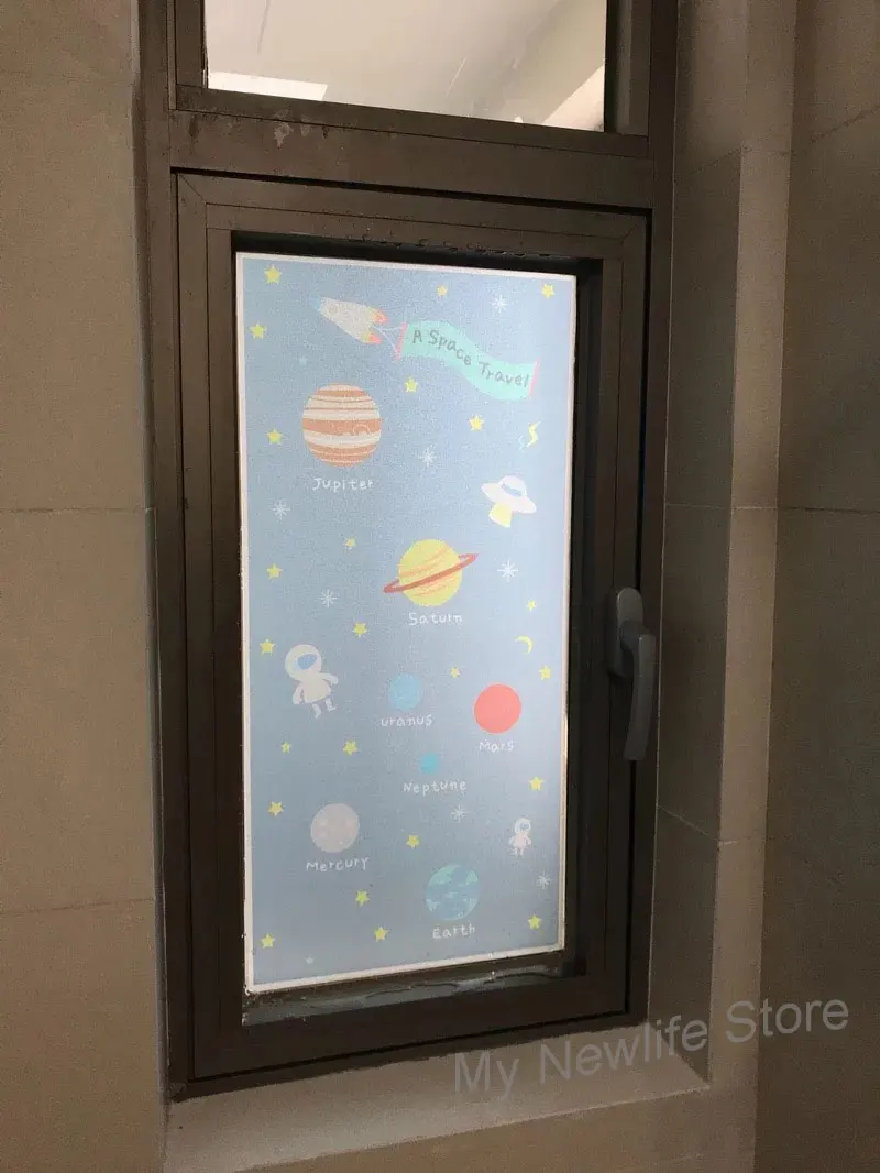 Наклейки на окна с изображением планеты, витражные наклейки на стекло, статические наклейки на дверь для ванной комнаты, домашний декор для детской комнаты