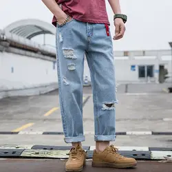 Летние джинсы модные повседневные мужские свободные джинсы 2019 новые мужские брюки с карманами на молнии и пуговицами