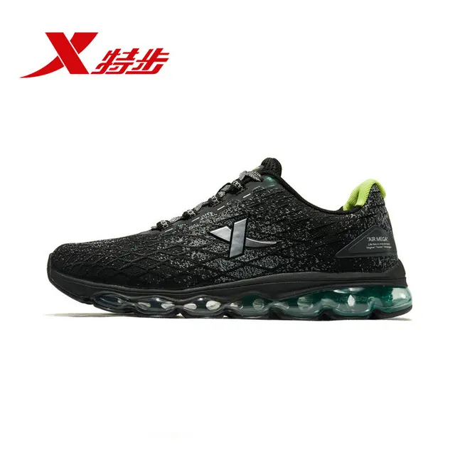 Xtep AIR MEGA Men Running Shoes Autumn And Winter Air Cushion Shock Absorption Sports Running Sneaker Shoes Men 881119119286 black green