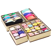JXSLTC 4Pc Underwear Bra Organizer Storage Box 2 Colors Beige/Rose Drawer Closet Organizers Boxes For Underwear Scarfs Socks Bra