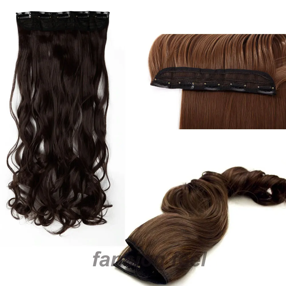 S-noilite 24 inches Long 100% Thick Clip in One Piece Hair Extension Frosted Hairpiece Mix Brown Synthetic Hair