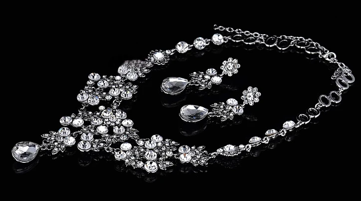 New Wedding Jewellery Set Austrian Crystal Bridal Jewelry Sets For Women Long Tassel Statement NecklaceEarrings Set (5)