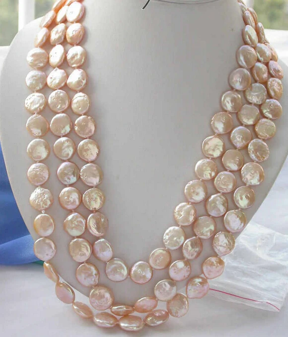 

shipping>>> >>long 70" 14mm pink coin freshwater pearl necklace
