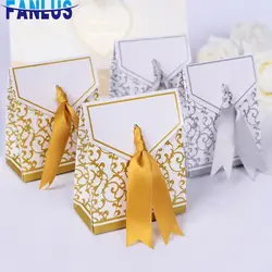 10 шт./партия, Золотая Серебряная Цветочная картонная коробка для конфет, подарочные коробки для детей, украшения для душа для мальчиков и