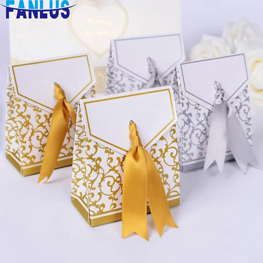 

10pcs/lot Gold Silver Flower Paperboard Candy Box Boite Dragees De Mariage Gift Boxes Baby Shower Decorations Boy Girl Wedding