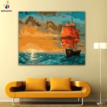 DIY цветные картинки по номерам с цветами парусная лодка по морю Картина Рисунок Живопись по номерам Обрамленный дом