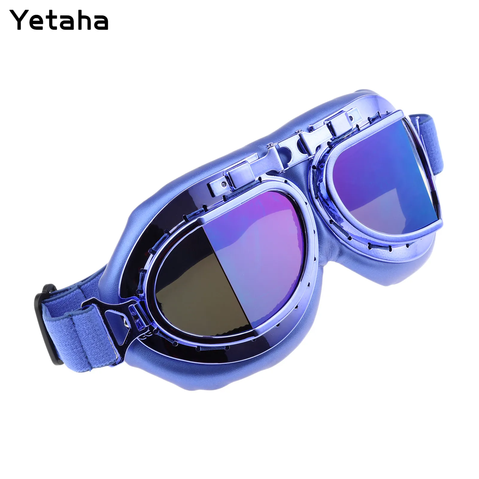 1x Blue Vintage Pilot Motorcycle Goggles Glasses Motocross Eyewear Eye