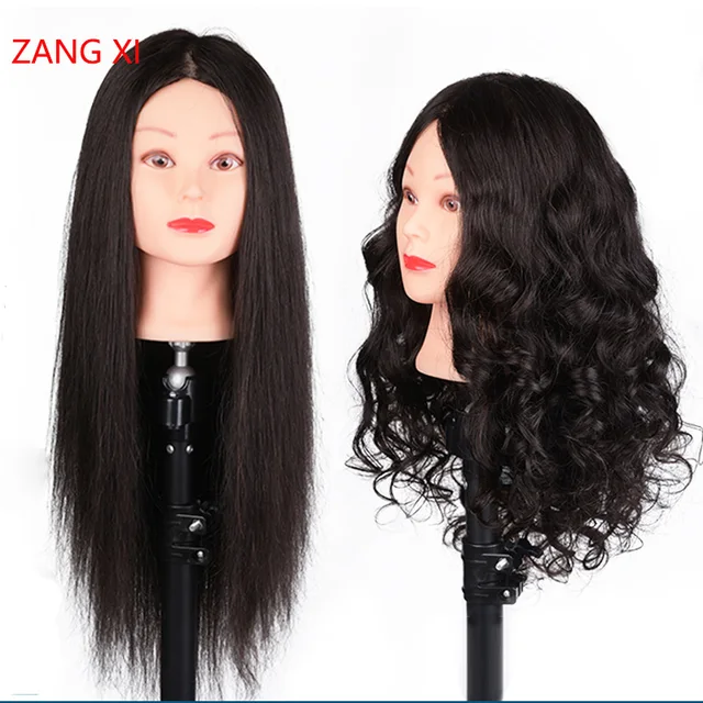 26" Black Long Hair Tete Mannequin 85 Real Hair Professional For Curl