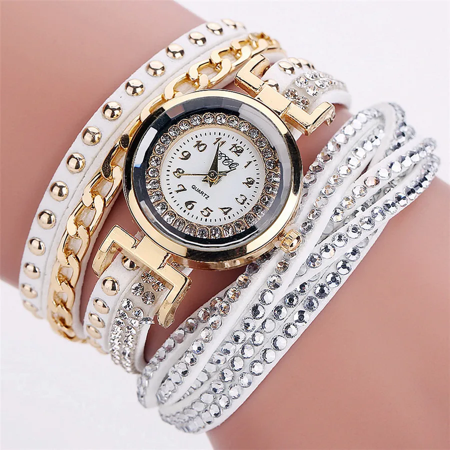5003CCQ женские модные повседневные аналоговые кварцевые женские часы со стразами браслет часы reloj mujer Новинка горячая распродажа - Цвет: White