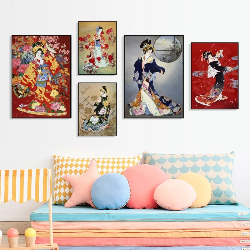 Холст, настенная живопись в скандинавском стиле, японская гейша, HD принты, модульные картины, креативное украшение дома, плакат для гостиной