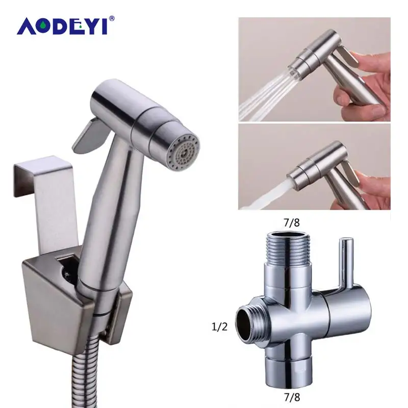 

AODEYI Two Function Toilet Hand Held Bidet Diaper Sprayer Shower Shattaf Bidet Spray Douche Kit Jet 304 Stainless Steel