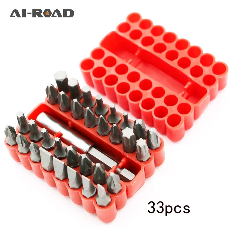 

33pcs Security Solid Screwdriver Bit Set with Magnetic Extension Bit Holder Tamper Proof Hex Star Screwdriver Bits Set