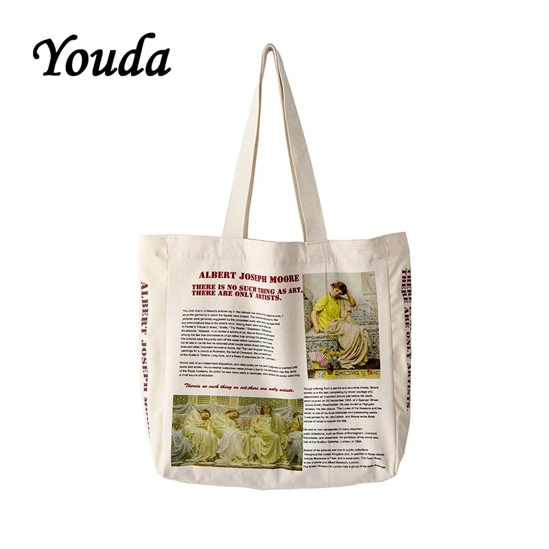 

Youda Original Oil Painting Printing Canvas Bag Simple Unisex Shoulder Bags Large Capacity Fashion Shopping Handbag Classic Tote
