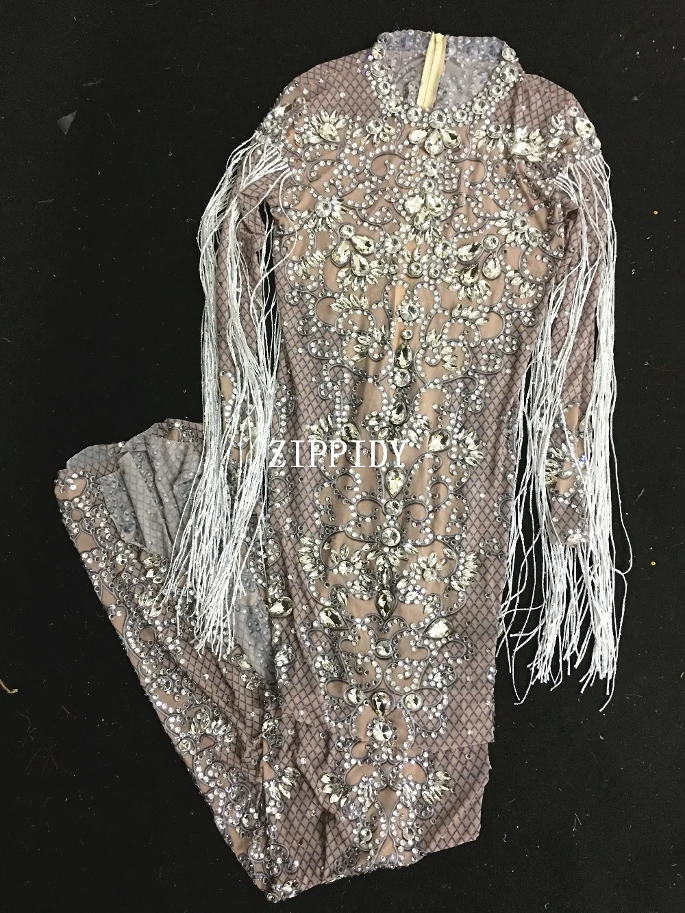 Черное Сетчатое прозрачное длинное платье с кристаллами; вечернее платье; стразы; платье на день рождения; костюм с бахромой; YOUDU