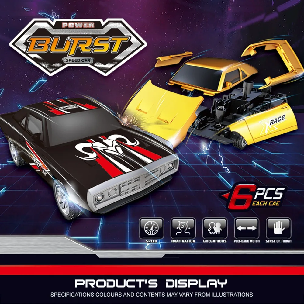 

2 PCS Pull Back Car Toys Car Building Blocks Collision Burst Detachable Toy Racing Car inertia Car Birthday Gift for Kids