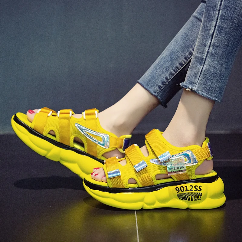 

Rimocy gladiator sandals women wedges platform Air Mesh yellow casual summer rome sandals woman comfortable heels shoes sandalia