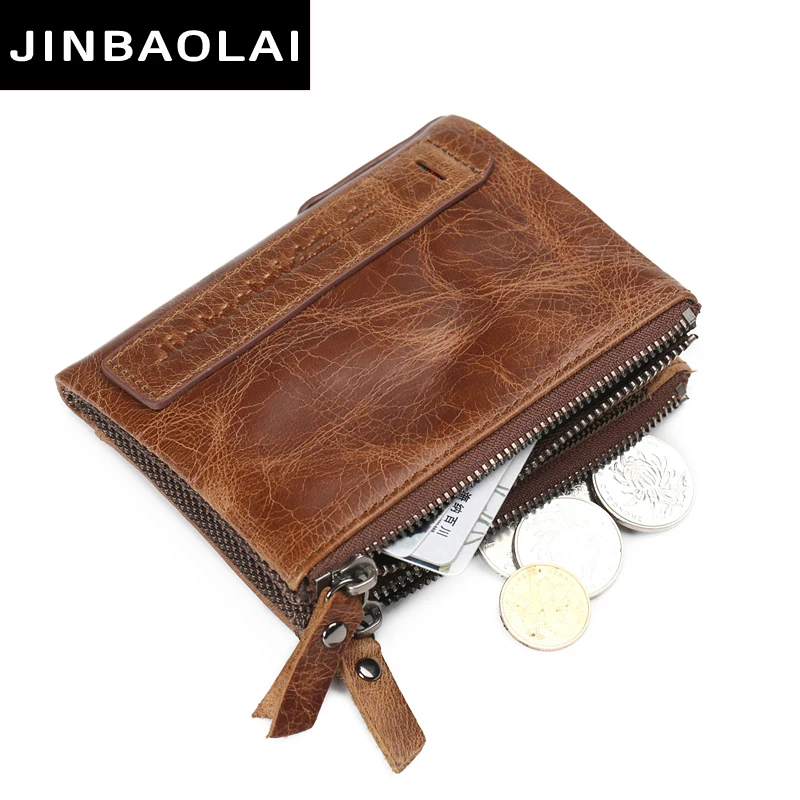 JINBAOLAI Genuine Cowhide Leather Men Wallet Short Coin Purse Small Vintage Wallets Brand High Quality Designer