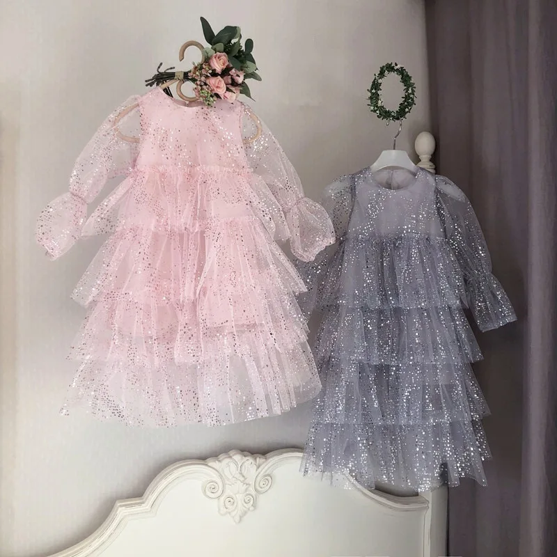 

2-6T Toddler Baby Girls Princess Dresses Pink Multilayer Tulle Kids Dress for Little Girl Ball Gown Dresses Party Clothes 2019