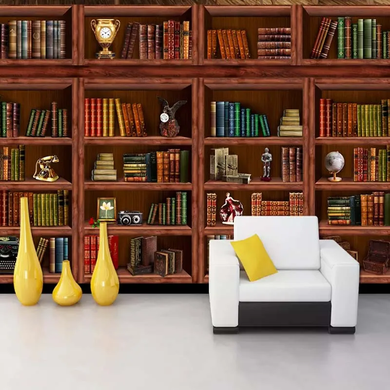 مخصصة الأوروبية الرجعية خزانة الكتب مكتبة الجداريات ورق حائط لغرفة المعيشة 3D ستيريو جدارية خزانة رف كتب خلفيات