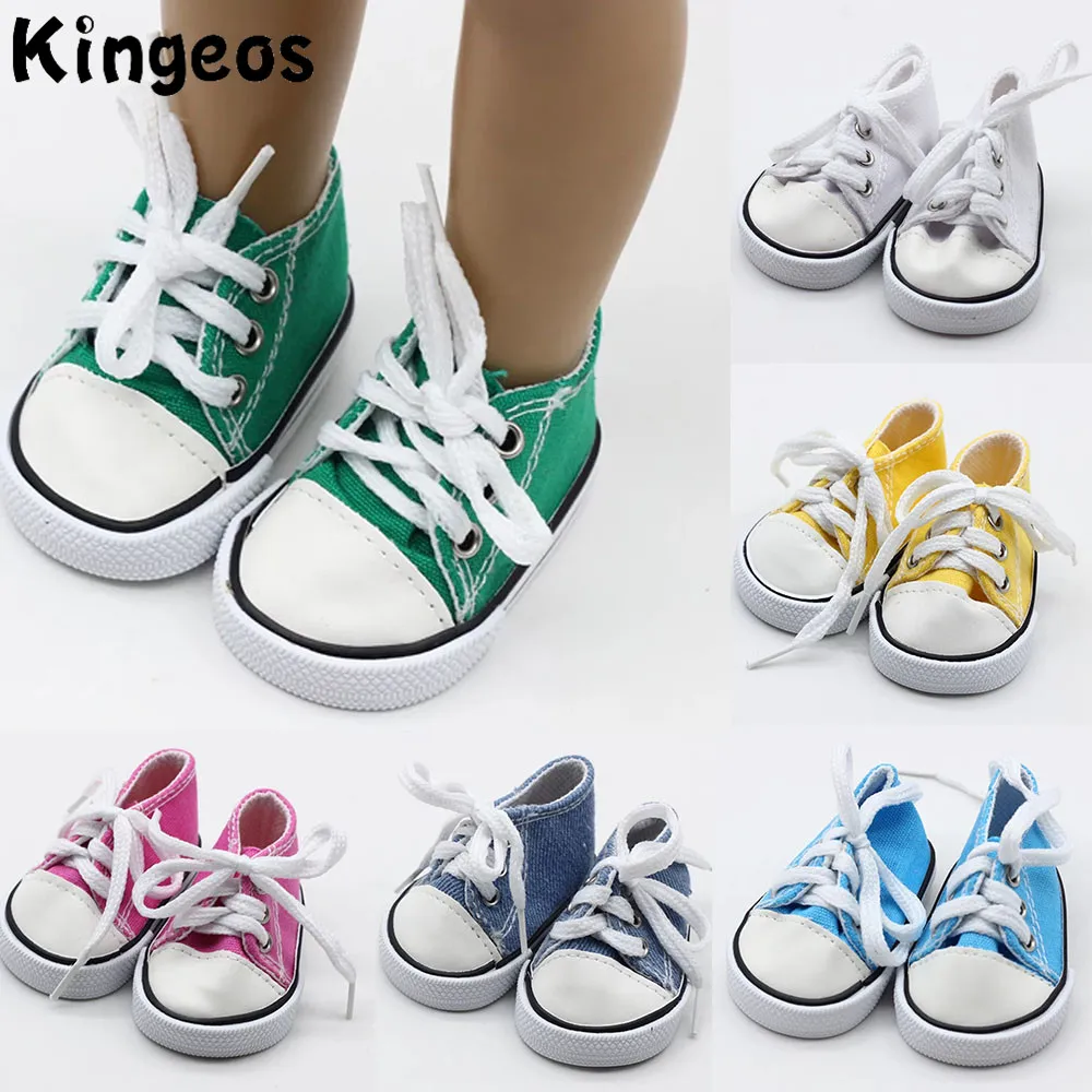 

18 inch Doll Shoes Canvas Lace Up Sneakers White Black Green Pink Red Shoes for 43cm American Dolls Accessories