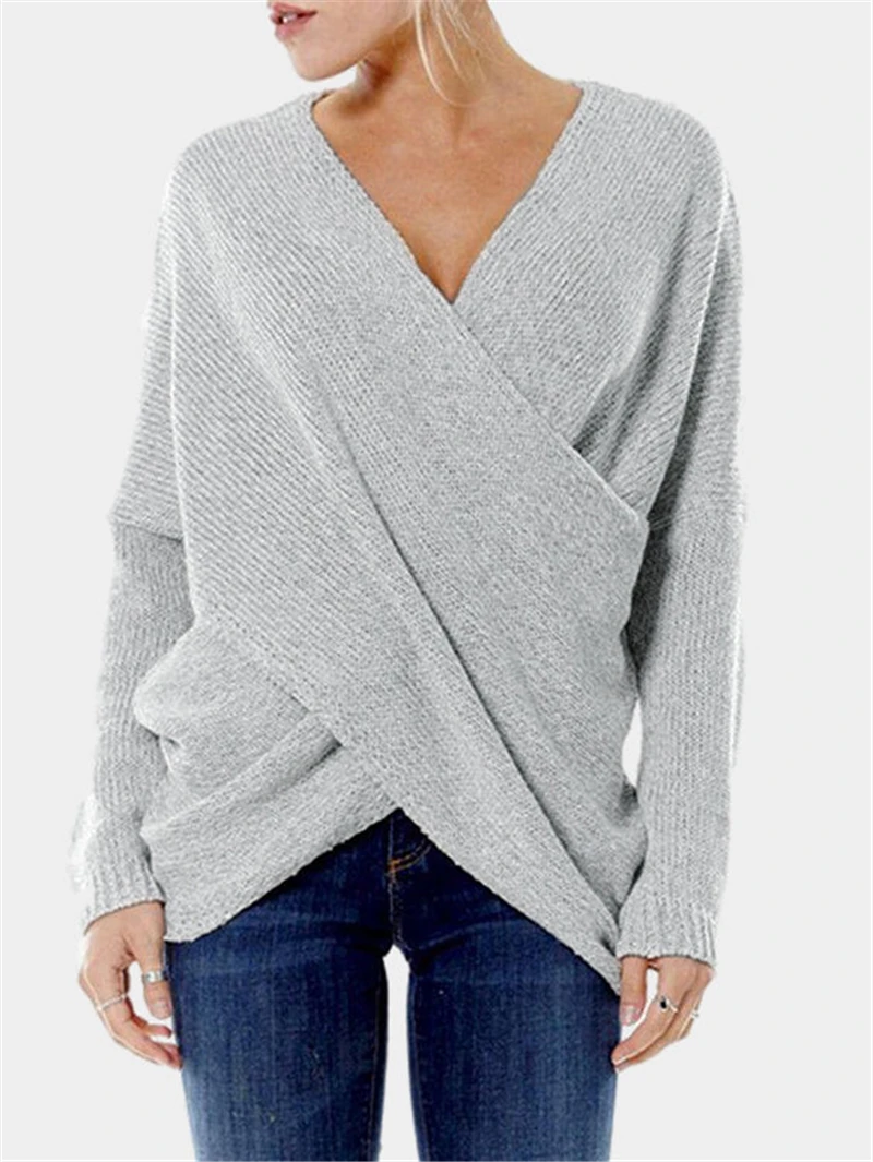 

Autumn and winter large size women's OL commuter cross stitching sweater