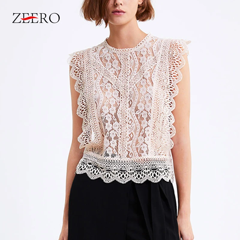 

Women Sweet Lace Vest Sleeveless Vest Tank Transparent Blouse Female Sexy Embroidery Hollow Out Short Stylish Shirts Summer