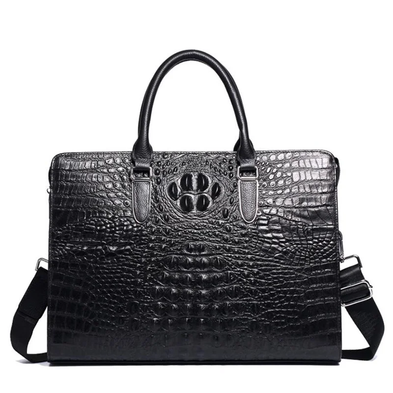 

Luxury Genuine Leather Men's Bag Business Man Handbags Crocodile Cow Leather Men Briefcase 14" Laptop Bag Men Shoulder Bags