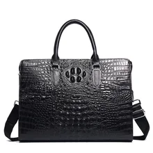 Luxury Genuine Leather Men's Bag Business Man Handbags Crocodile Cow Leather Men Briefcase 14 Laptop Bag Men Shoulder Bags 100% genuine real crocodile leather head skin men business bag laptop bag briefcase zipper with code locker closure cow strap