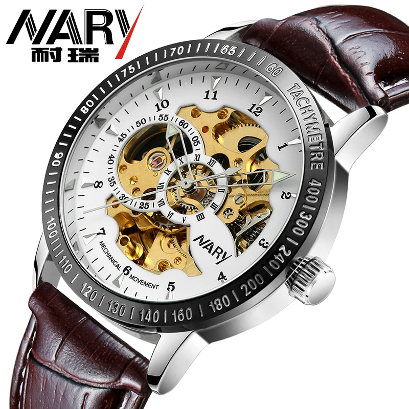 NARY 2016 Brand Luxury Brand Sports Men s Automatic Skeleton Mechanical Military Wrist watch Men full