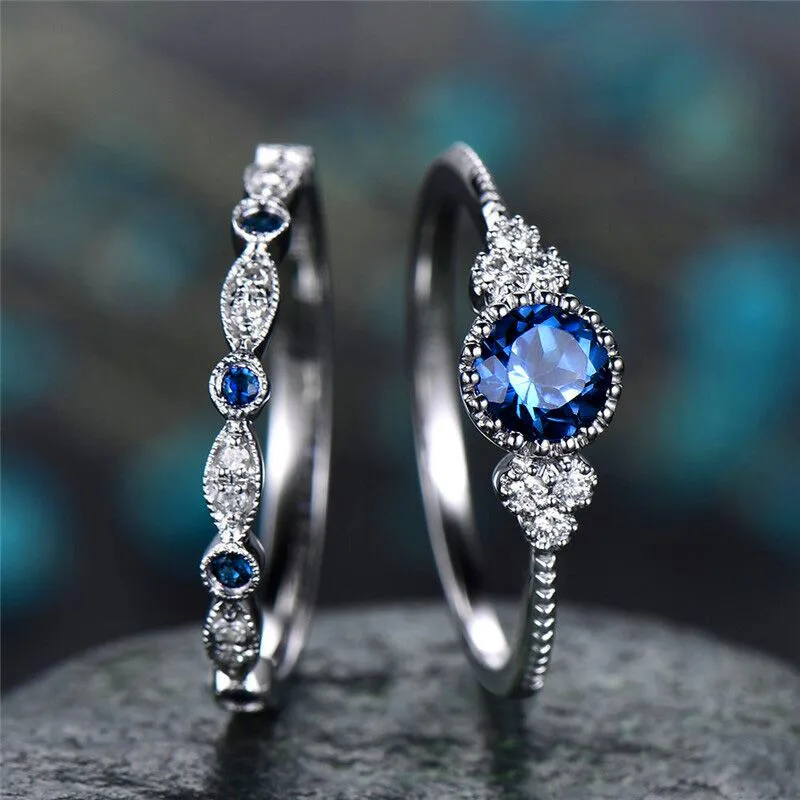 Милый женский набор свадебных колец голубого и зеленого цвета для девушек, Модный свадебный перстень из серебра 925 пробы, обручальные кольца для женщин