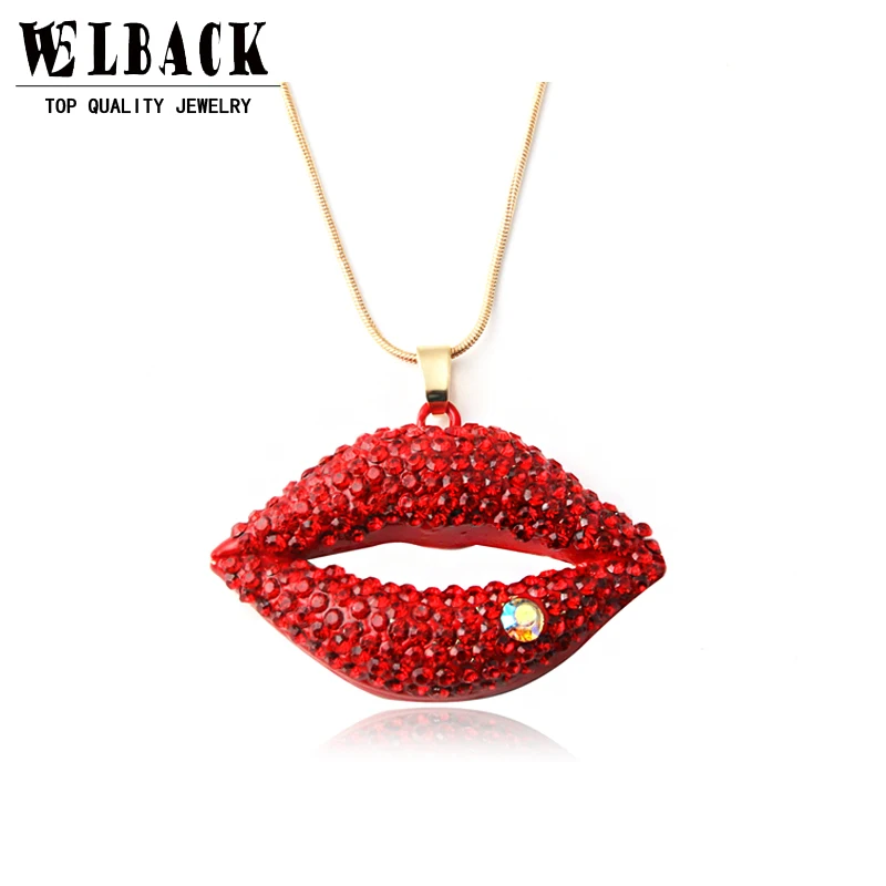 Buy 2017 New Fashion Red Flaming Lips Long Necklace