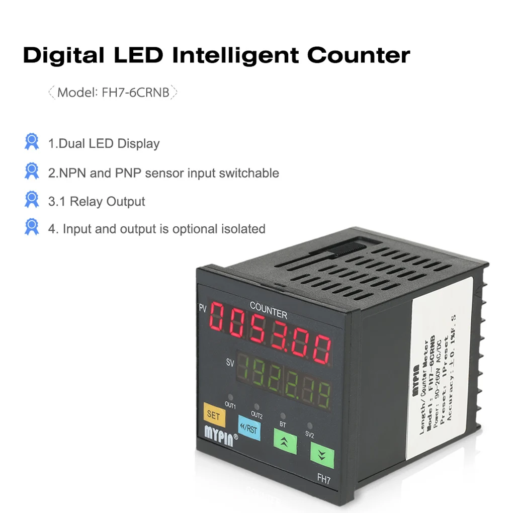 

MYPIN FH7-6CRNB 90-260V AC/DC 6 Digital Counter Multi-functional Length Counter Intelligent Machine Hours Length Meter