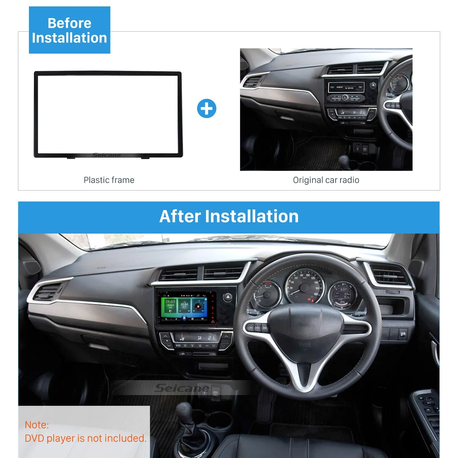 Seicane 2 Din Car Radio Stereo Fascia Frame Dashboard Mount 