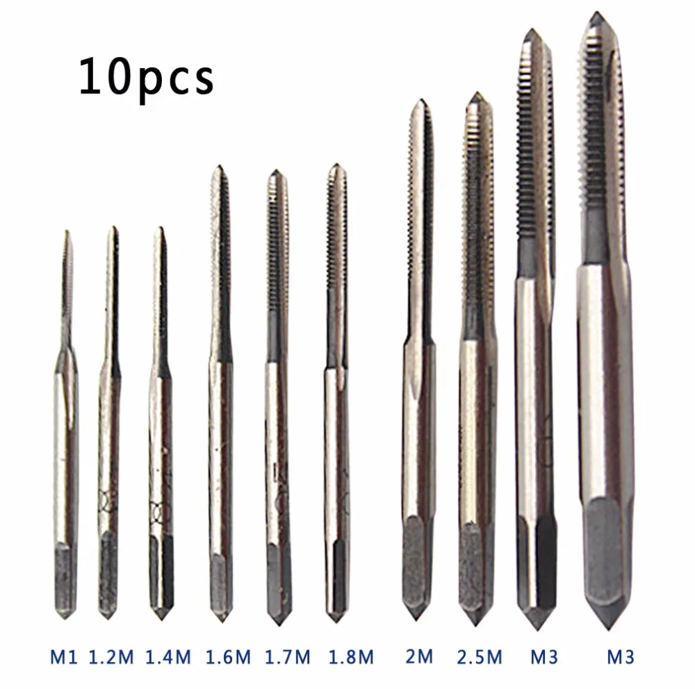 10Pcs Mini Hand Tap Thread Wire Tapping Threading Grinding Carving Tap Die Tool Set M1 M1.2 M1.4 M1.6 M1.7 M1.8 M2 M2.5 M3 M3.5