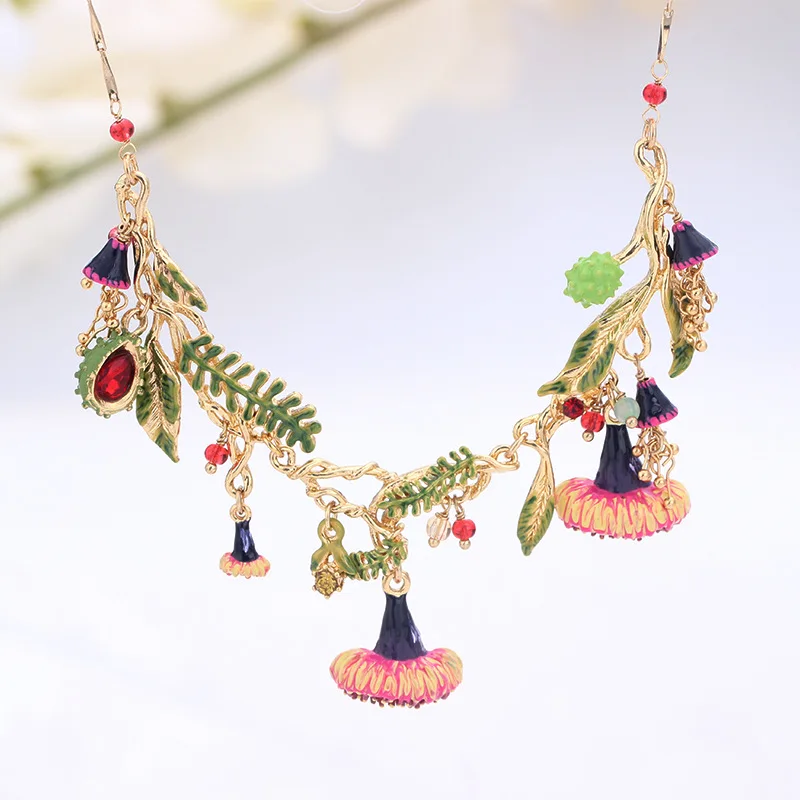 

France Dyxytwe Unique Flowers Necklace Luxury Raspberry Women Necklace Enamel Glaze Statement Party Jewelry Good Gift