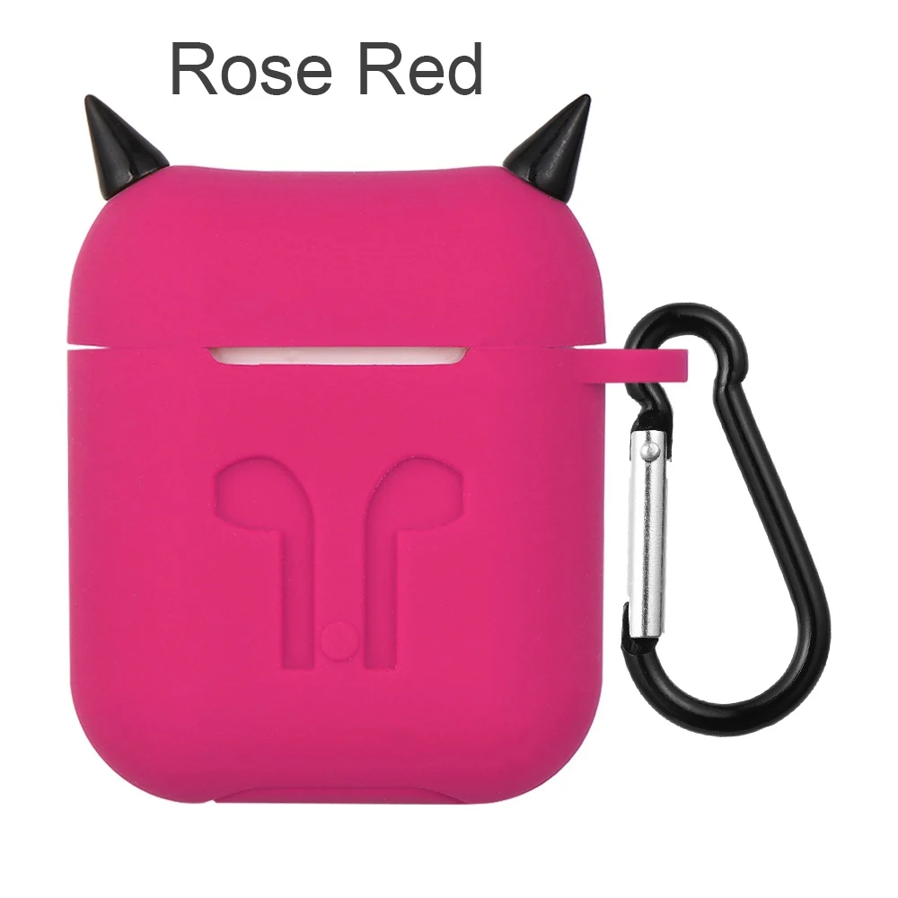 1 шт., мягкий силиконовый чехол Devil Horns, противоударный утепленный защитный чехол для наушников, чехол с крючком для Airpods Air Pods - Цвет: Rose Red