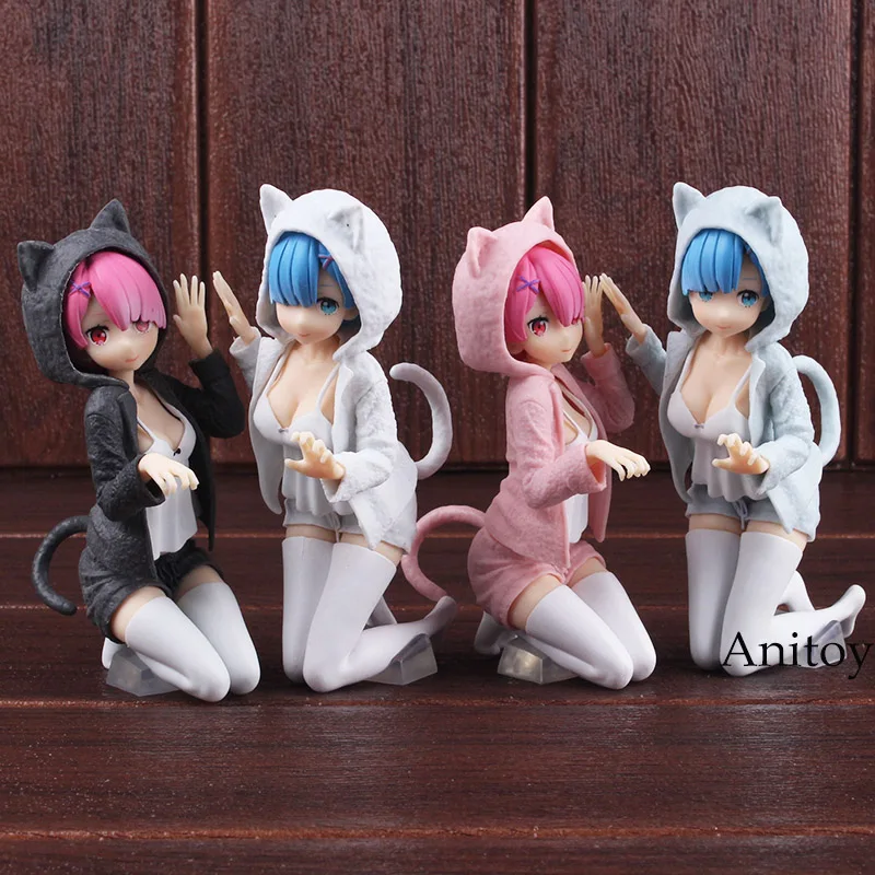 Kopen Anime Re Zero Figuur Twin Ram en Rem Nyanko Mode Ver. PVC Rem Action Figure Collectible Model Toy 2 Stijlen