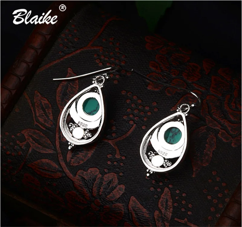 Blaike 2019 Новый Boho Стиль зеленая каменная капля серьги для женщин тайская