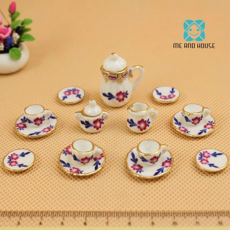 Mini China Tea Sets For Dollhouse Kitchen Petunie Trumpetflower Porcelain Miniature Tea Cups 1 12 Scale Doll Houses Aliexpress