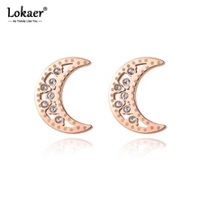 Lokaer модные милые Луна инкрустация CZ кристалл из нержавеющей стали серьги гвоздики для женщин розовое золото цвет ушные ювелирные украшения E19174