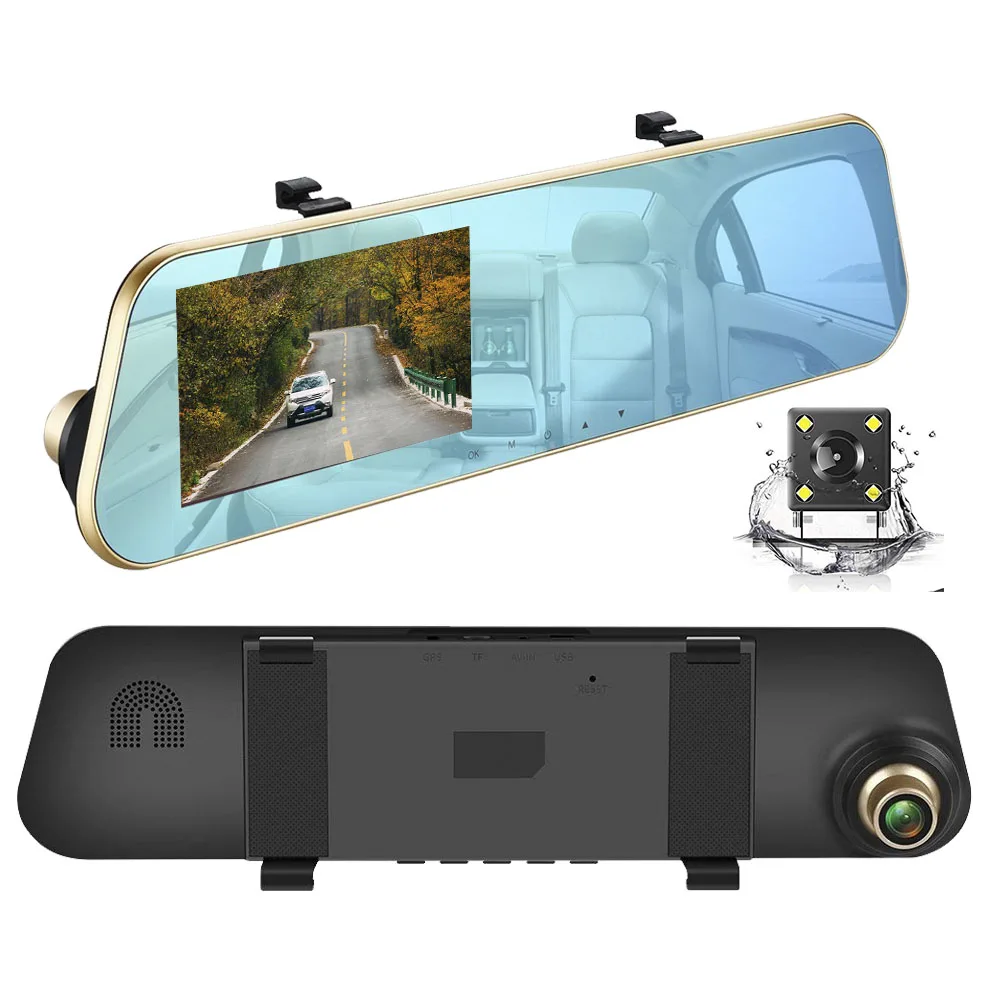 

HGDO 4.3 Inch Car DVR 1080P Dual cameras Rear View Car camera Video Recorder Anti-glare Mirror Dash cam Auto Registrator