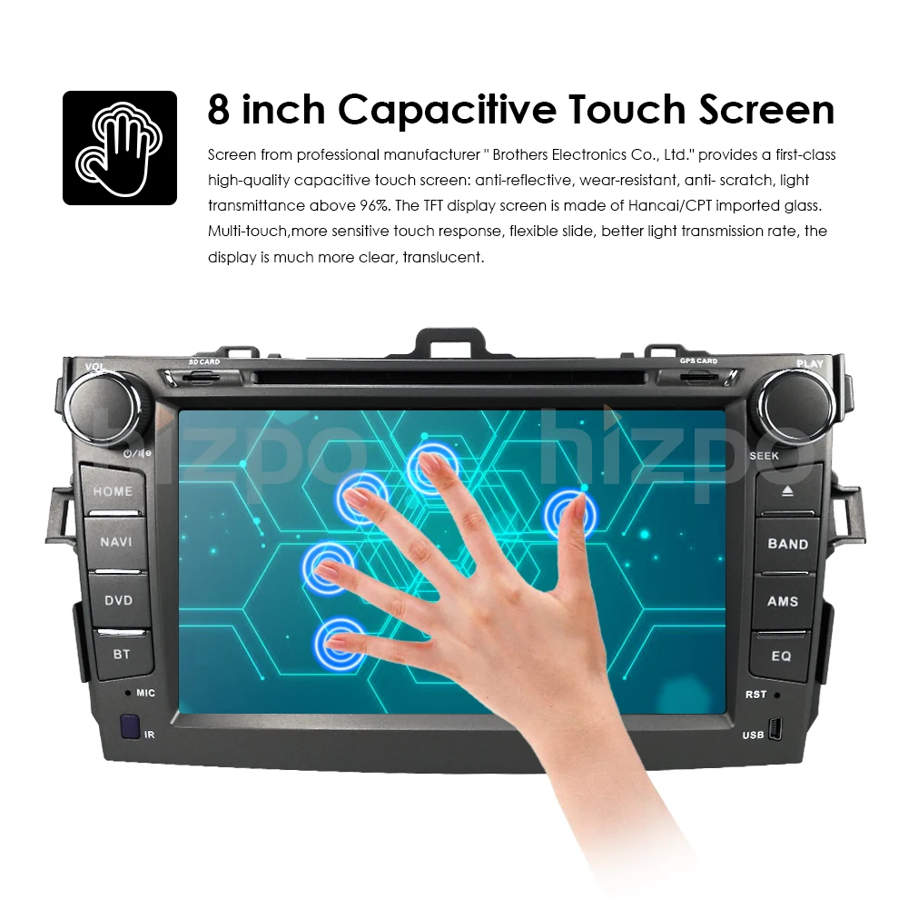 Clearance Hizpo Car DVD Player 8 Inch Touch Screen GPS Stereo For Toyota Corolla 2007-2011 iPhone Music/AM FM Radio/SWC/Bluetooth/3G/AV-IN 13