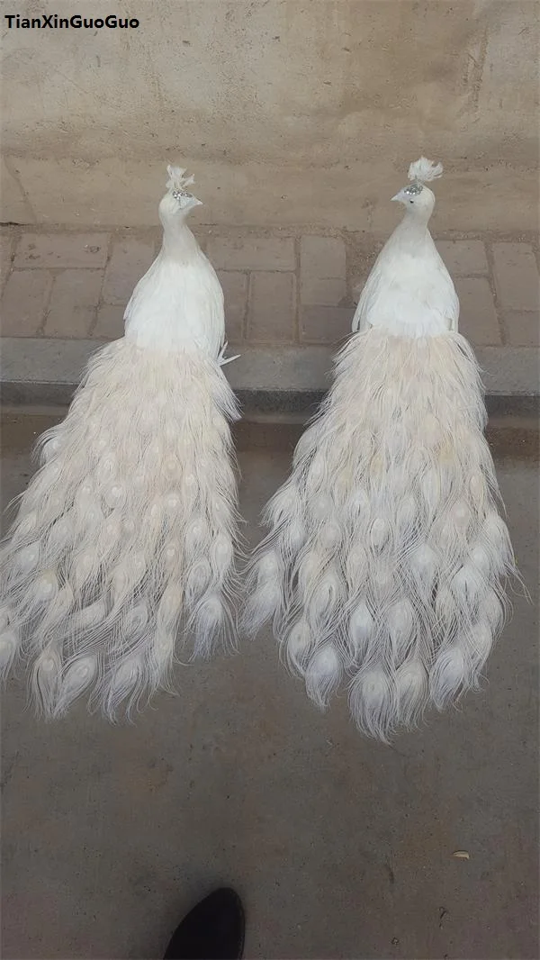 

simulation bird white feathers peacock hard model large 100cm loves peacock one pair home garden,party decoration gift s1137