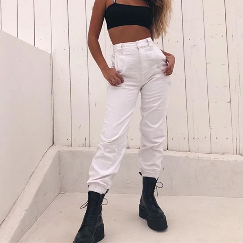 High waisted white cargo pants Clearance
